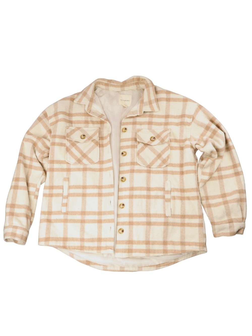 Thread & Supply Plaid Shacket Jacket XL Cream Beige Button Front